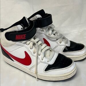 Nike Court Borough Mid 2 Sneakers in White, Black, and Red